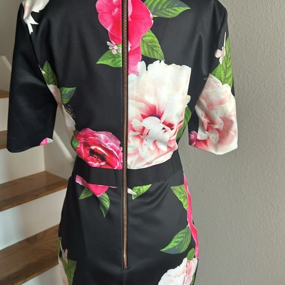 Ted Baker Magnificent V Bodycon Dress NWT Gilanno Black Floral - Picture 9 of 13